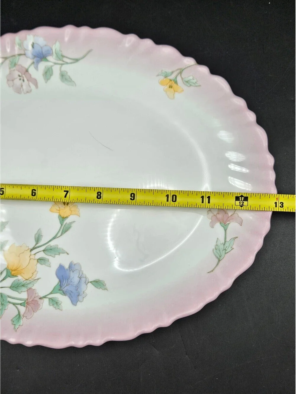 Vintage Arcopal France Elise Oval Serving Platter Pink Ombre Rim Floral 13